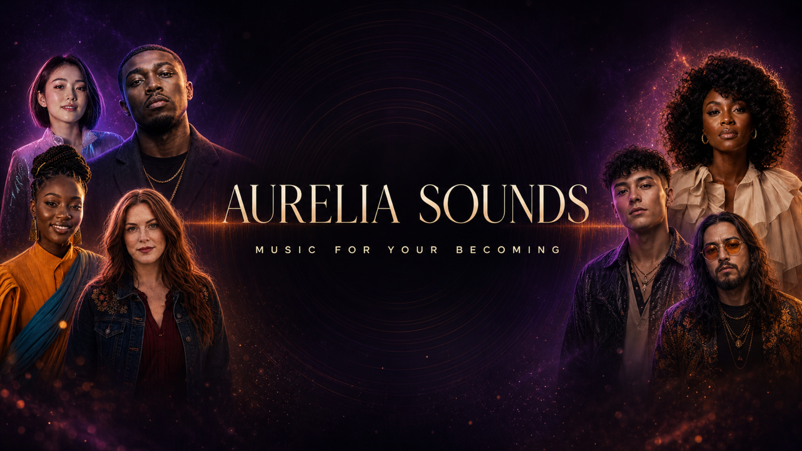 Aurelia Sounds YouTube banner featuring the Aurelia manifestation music brand